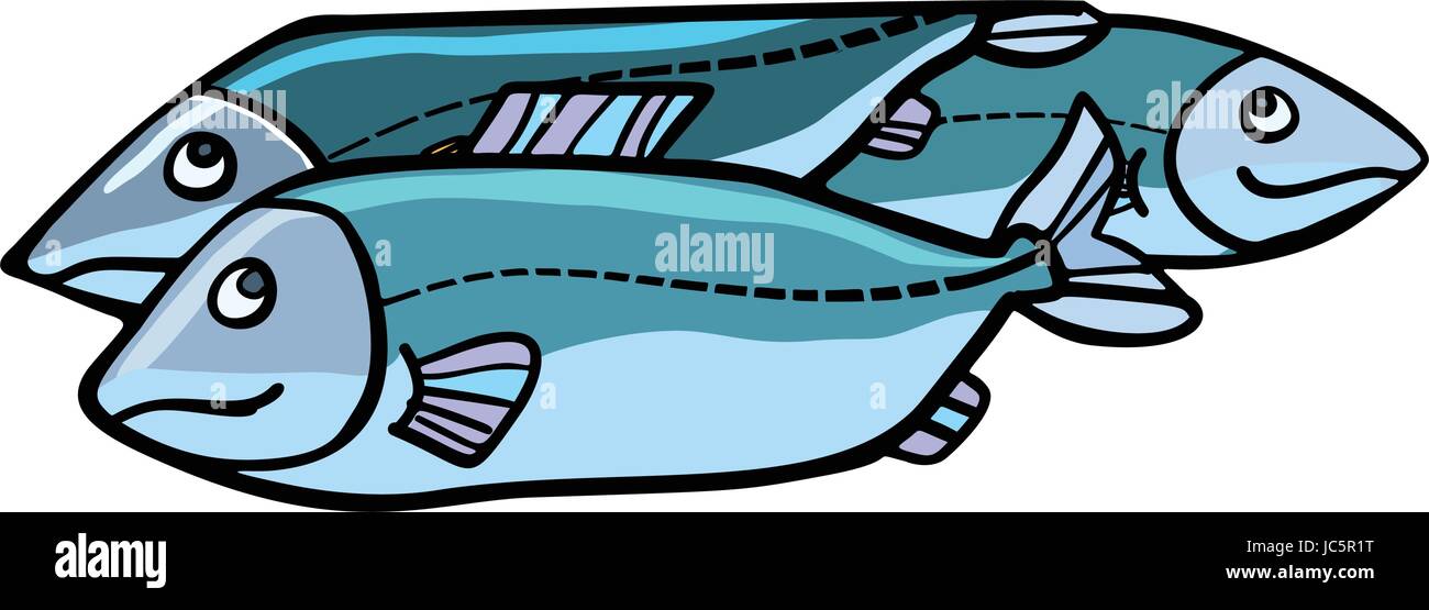 Fish food illustration. Sea and river animals. Comic cartoon style pop art retro vector color drawing Stock Vector