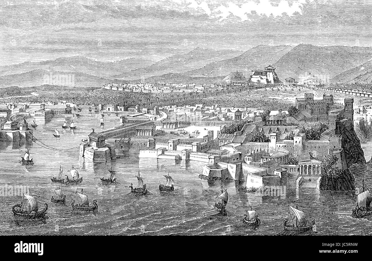 Reconstruction of the Long Walls connecting Athens to its port at Piraeus in ancient Greece Stock Photo