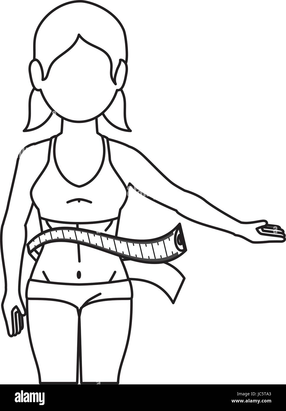 Illustration Of A Female Measuring Waist With Measuring Tape