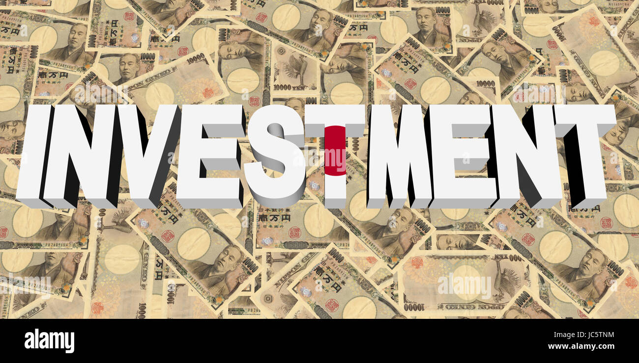 Investment text with Japanese flag on currency illustration Stock Photo ...