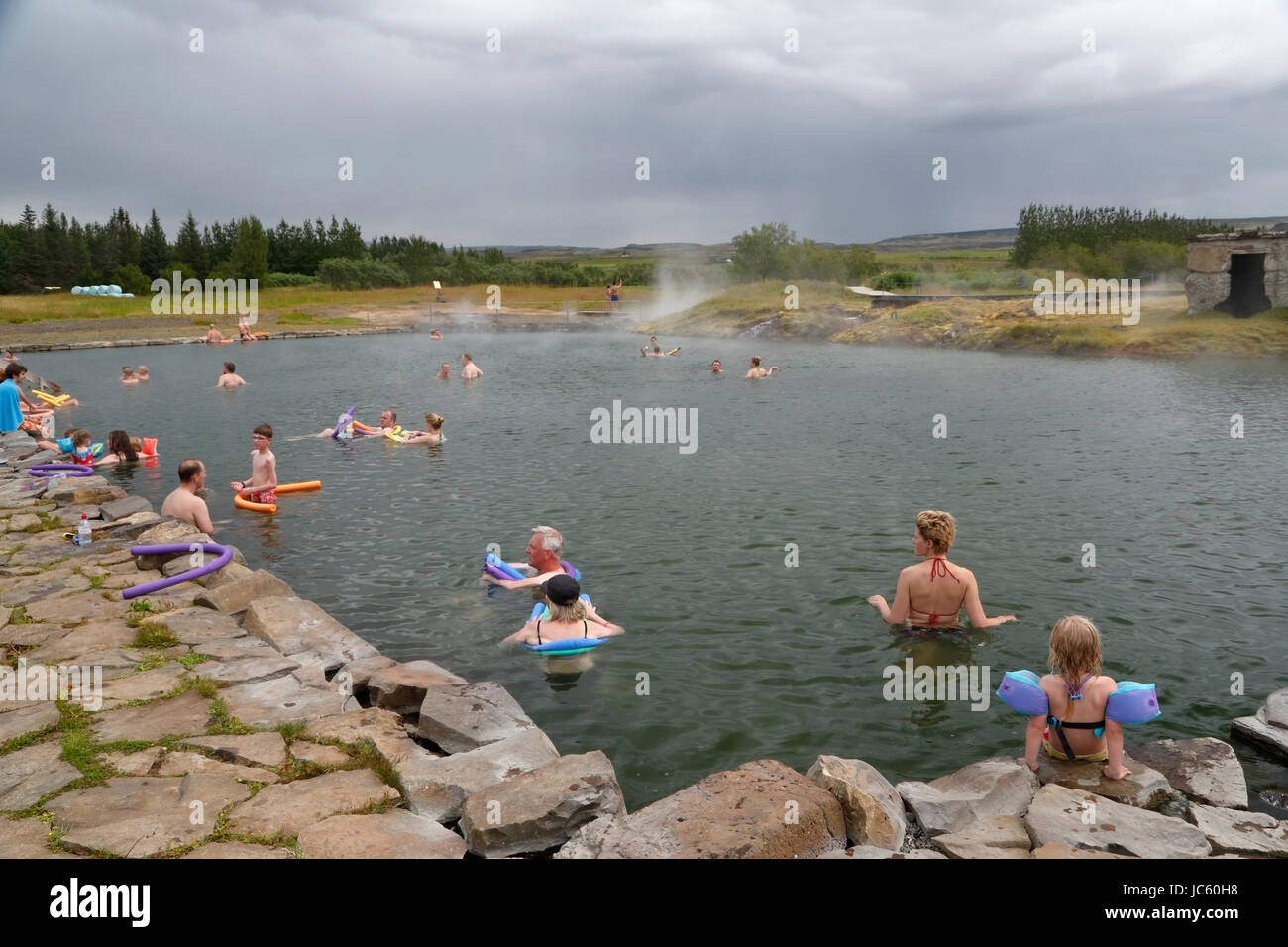 view of the secret lagoon. Iceland's oldest swimming pool, Iceland