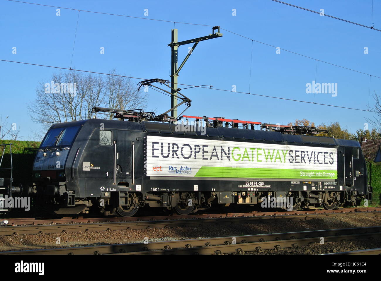 European Gateway Services Class 189 electric locomotive in siding in Blerick, Venlo, Netherlands Stock Photo