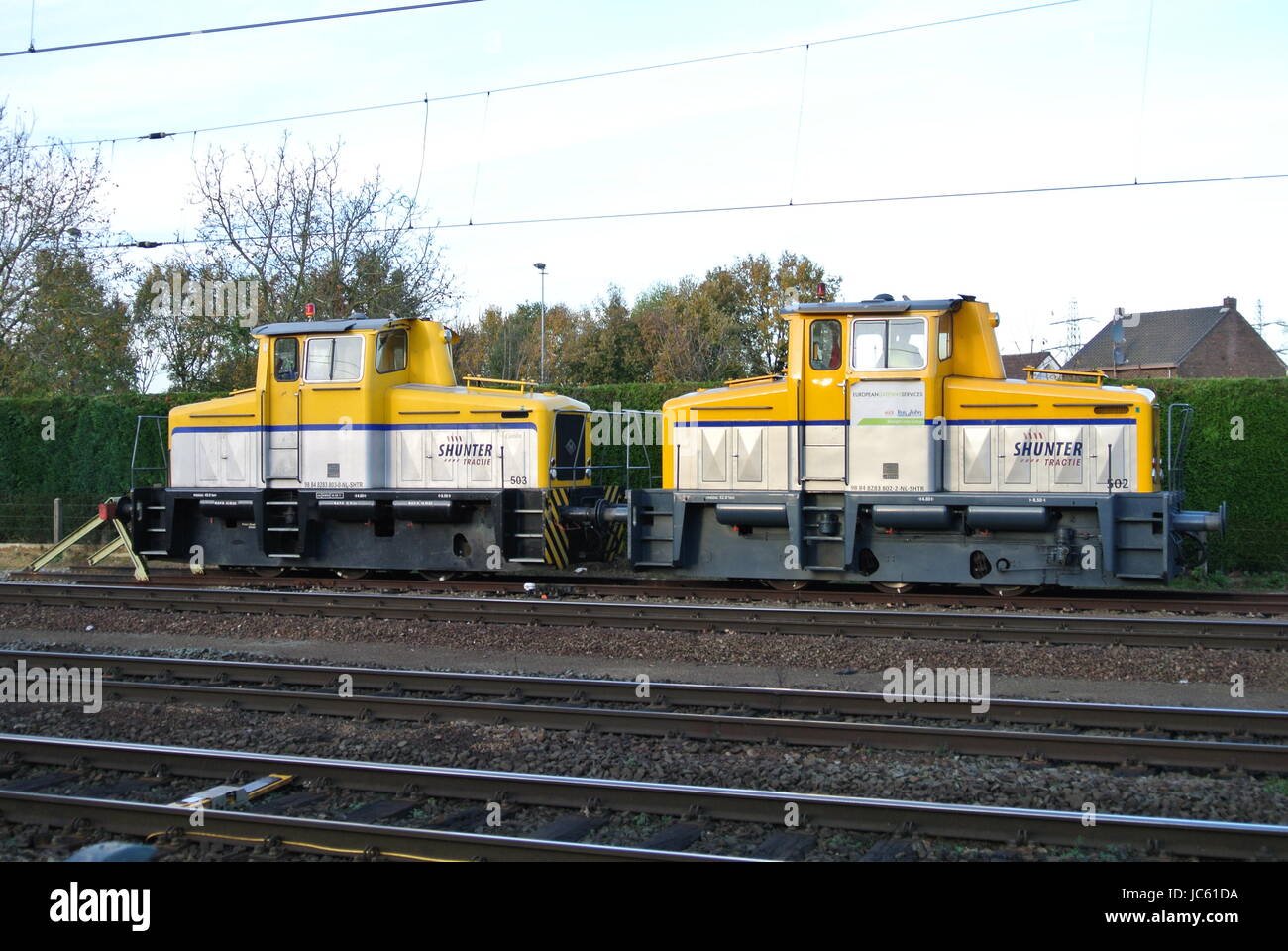 diesel shunters Tractie 502 and 503 in siding, Blerick, Venlo, Netherlands Stock Photo