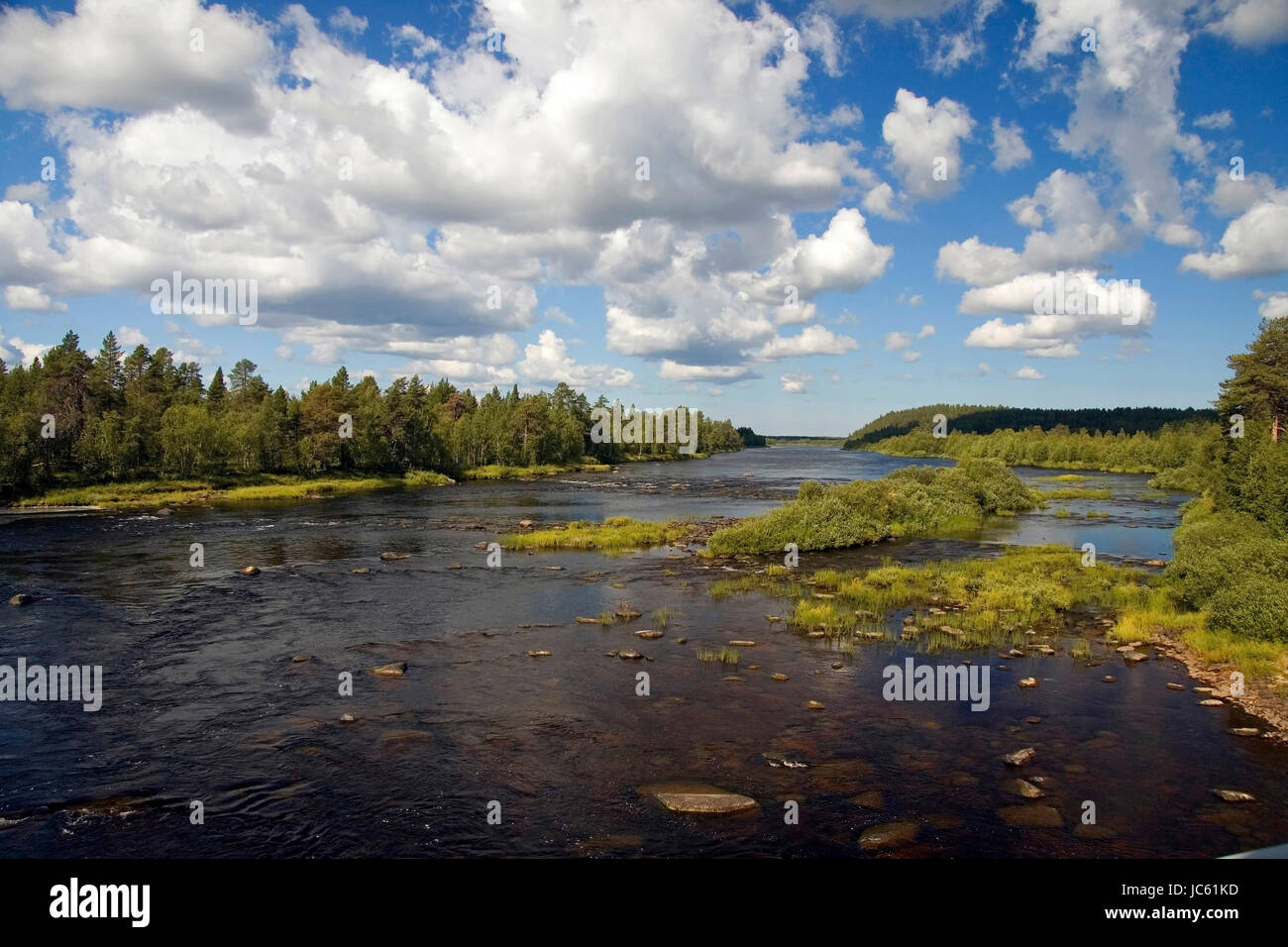 Scandinavia, Finland, Europe, Lapland, scenery in the Pallas-Ounas-Tunturi-Nationalpark, river Ounasjoki with Peltovuoma, Skandinavien, Finnland, Euro Stock Photo