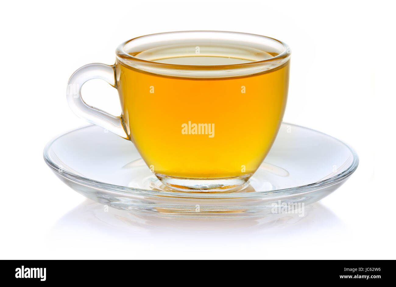 Cup of hot green tea isolated on white background Stock Photo