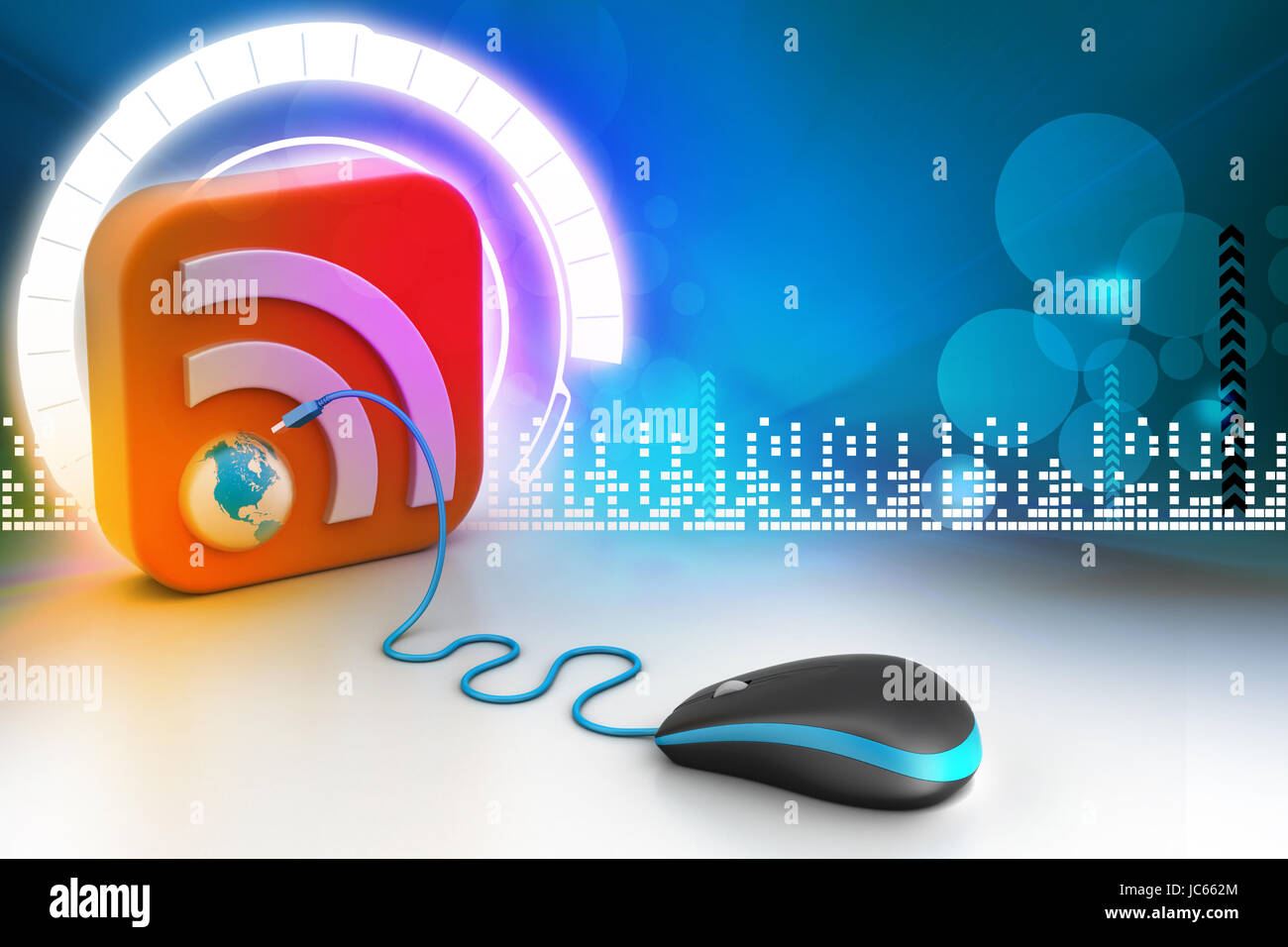 computer mouse with RSS icon Stock Photo