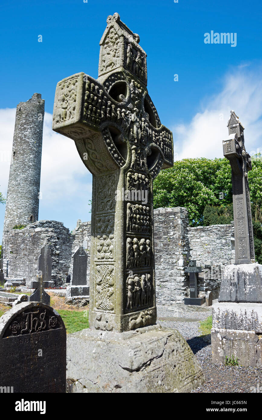 Muiredach's High cross, ruin of Monasterboice, county Lough, Irishman's country, Great Britain / Mainistir Bhuithe |Hochkreuz Cross of Muiredach, Mona Stock Photo