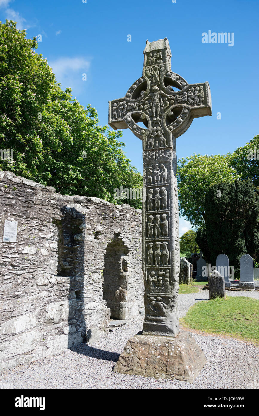 Tall cross or west cross, ruin of Monasterboice, county Lough, Irishman's country, Great Britain / Mainistir Bhuithe |Hochkreuz Tall cross or west cro Stock Photo