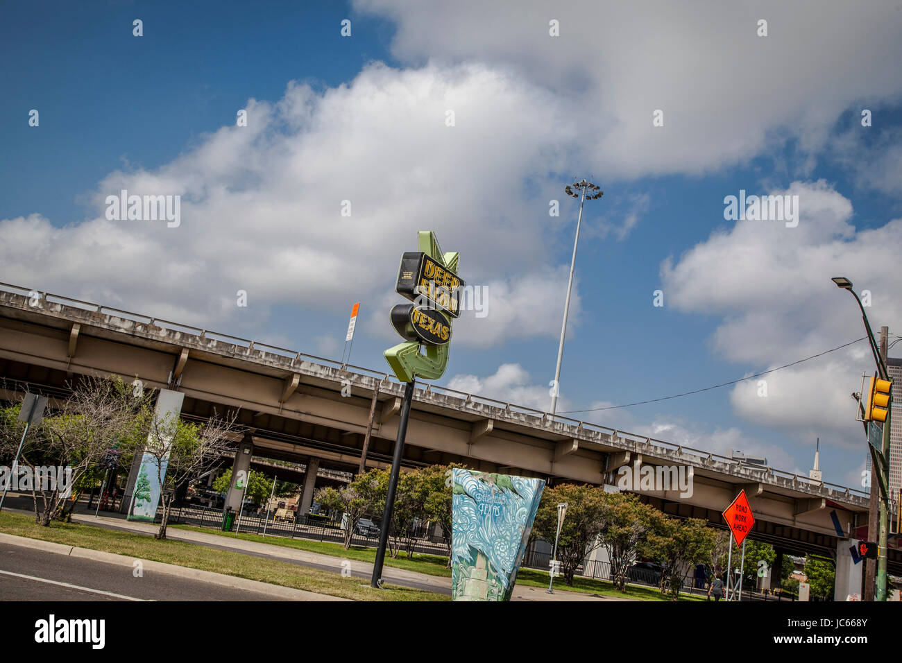 A view of a sign in Deep Ellum in Dallas, Texas Stock Photo