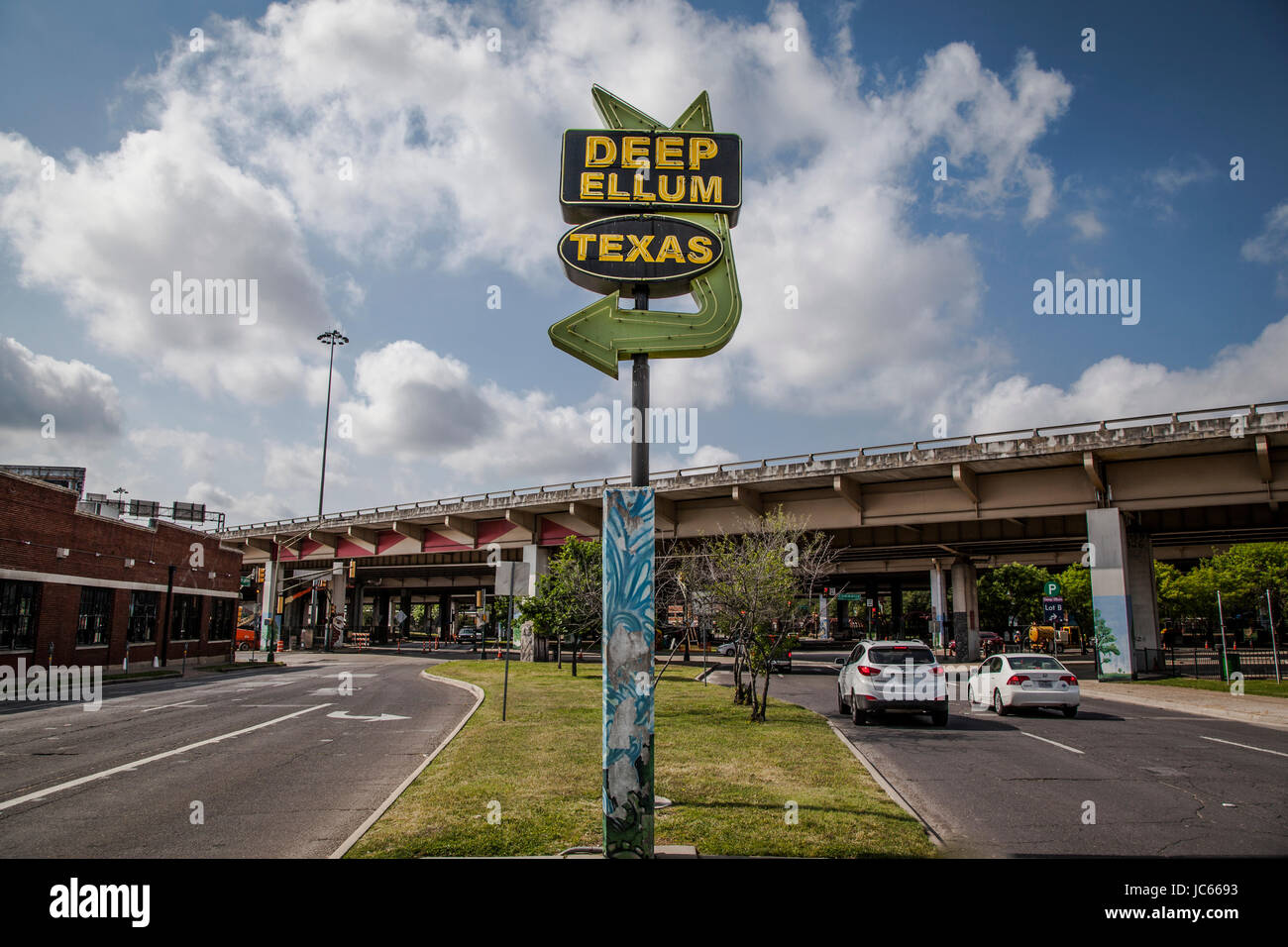 A view of a sign in Deep Ellum in Dallas, Texas Stock Photo