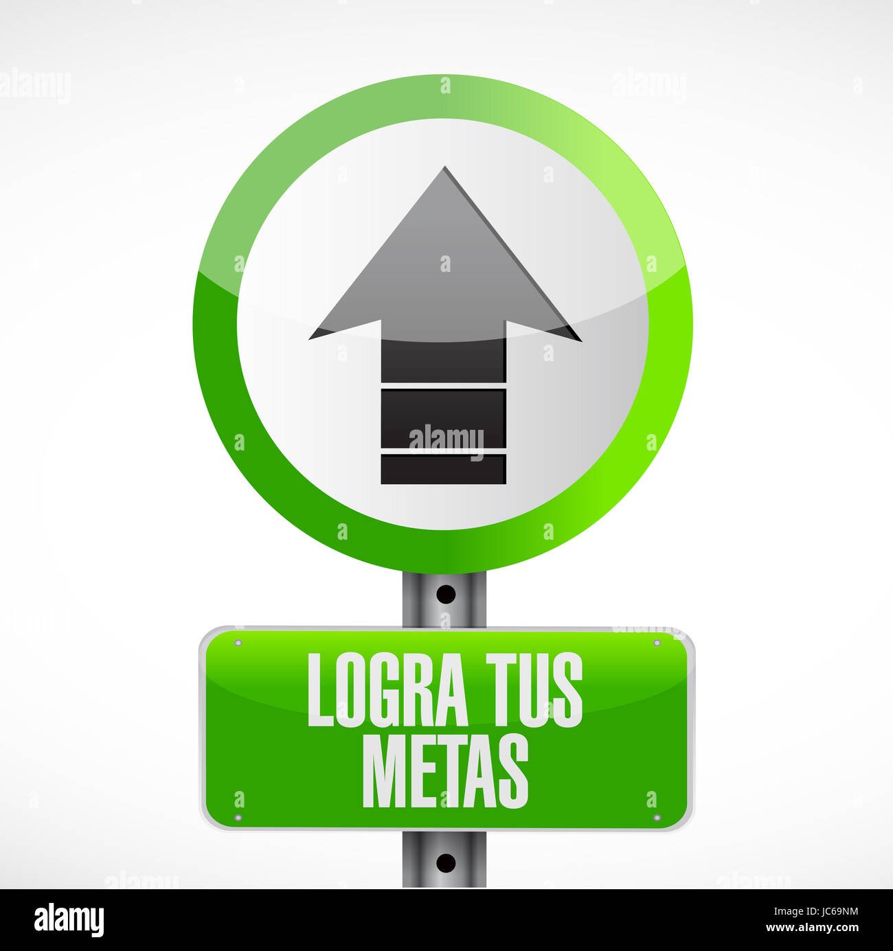 achieve your goals road sign in Spanish. Illustration design Stock 