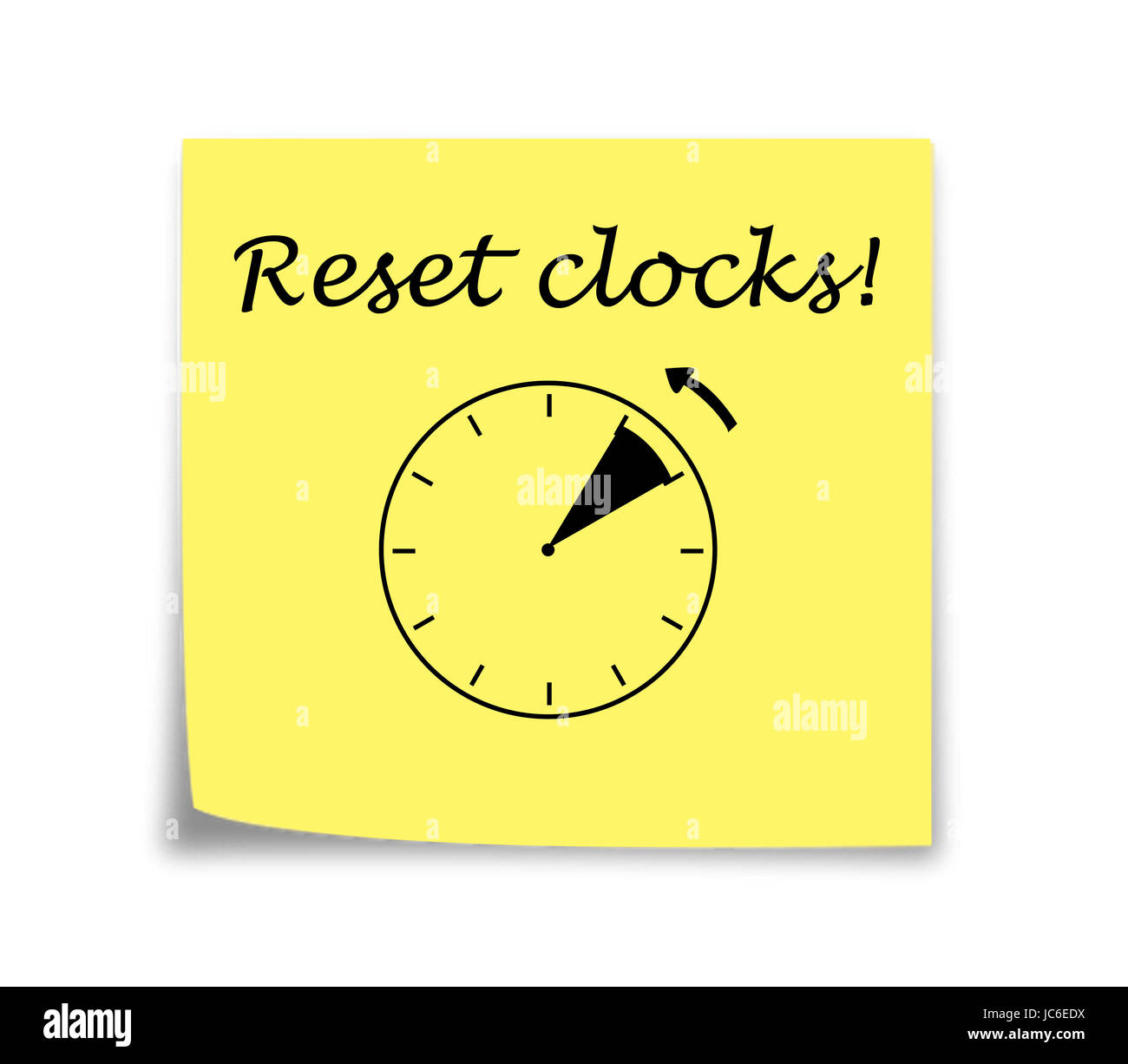Sticky note reminder to set clocks back, black on yellow Stock Photo Alamy