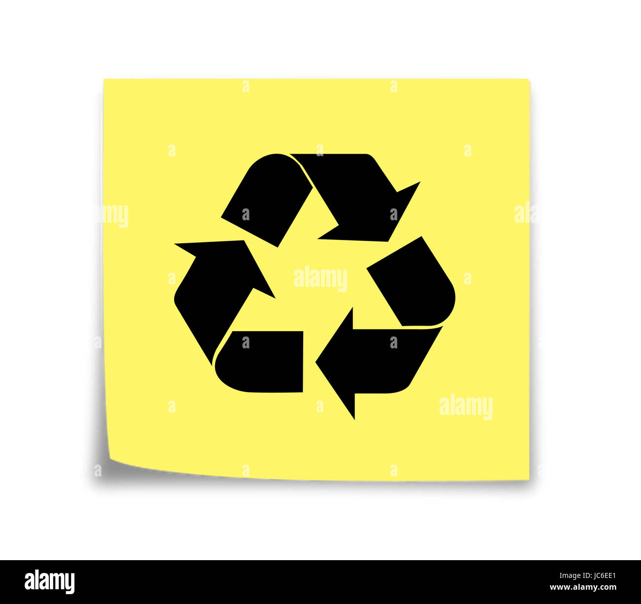 Sticky note reminder to recycle, black on yellow Stock Photo Alamy