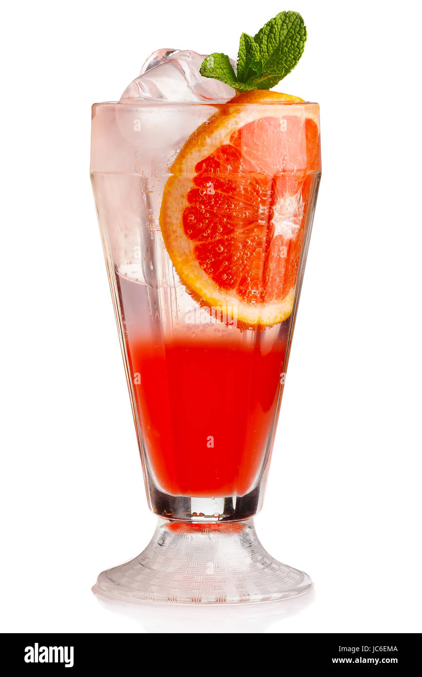 Fresh nonalcoholic cocktail with grapefruit and green mint leaves isolated Stock Photo