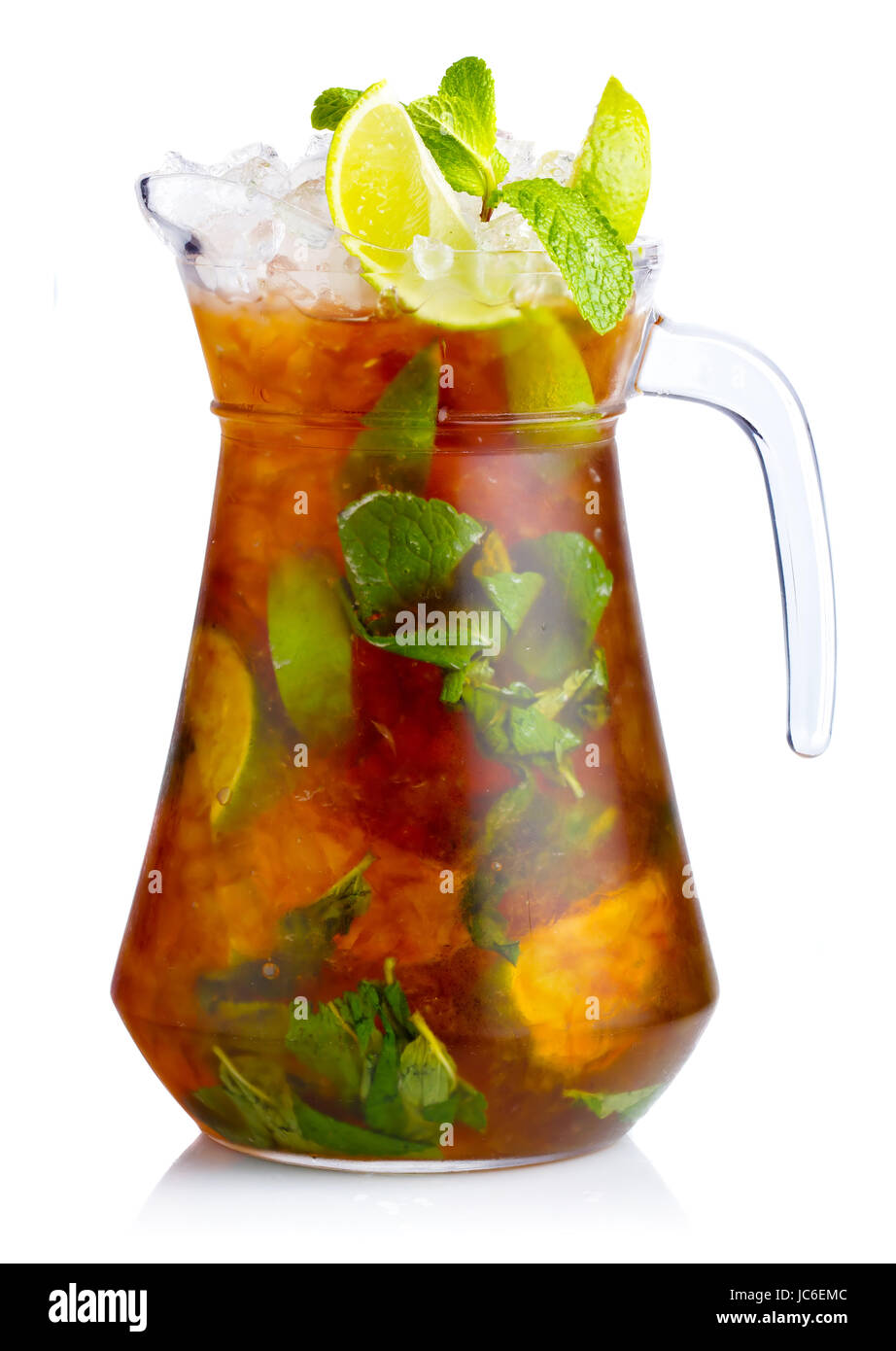Fresh nonalcoholic cocktail with lime, apple and green mint leaves isolated Stock Photo
