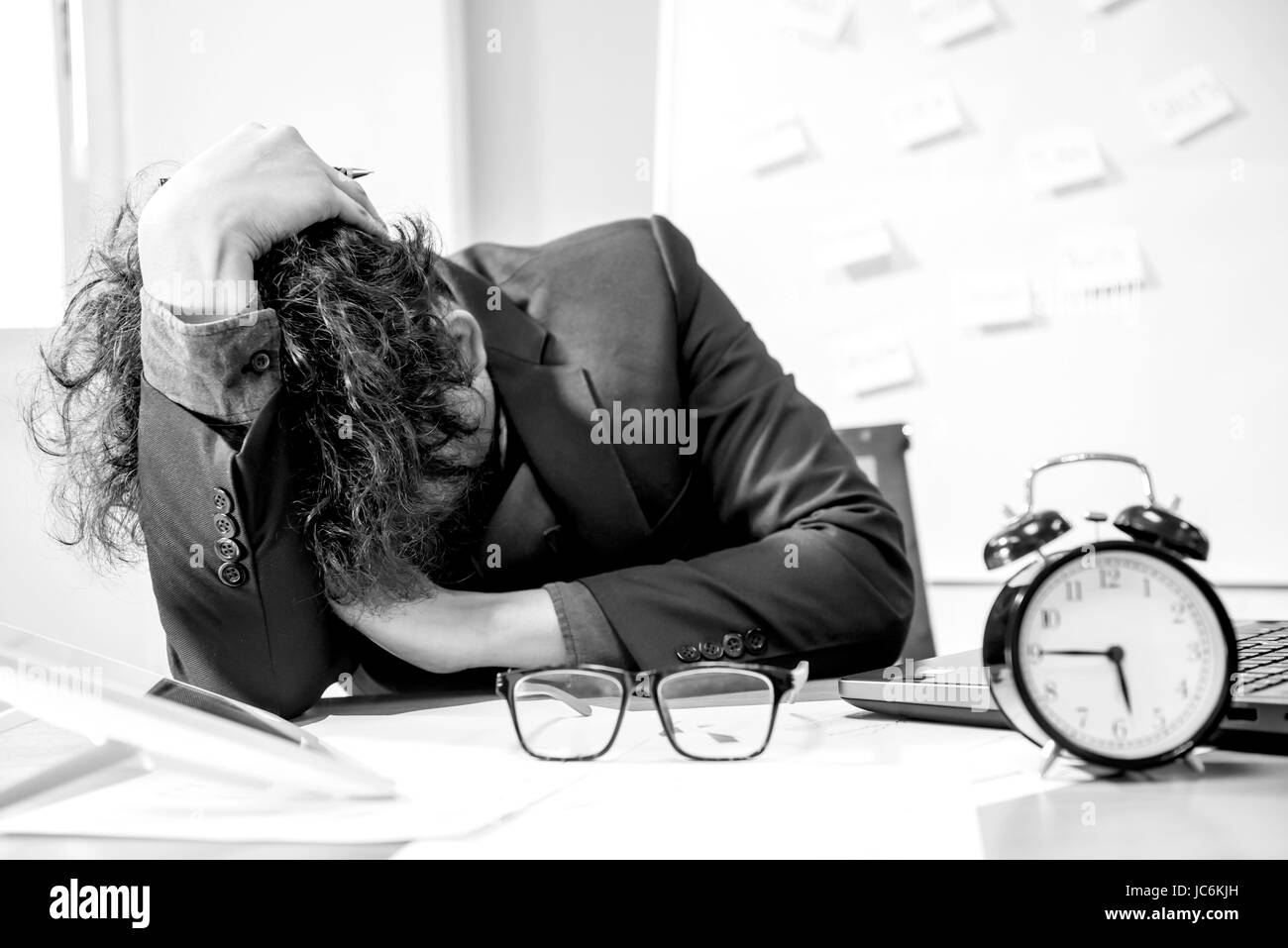 busy and headache person, unsuccessful businessman Stock Photo