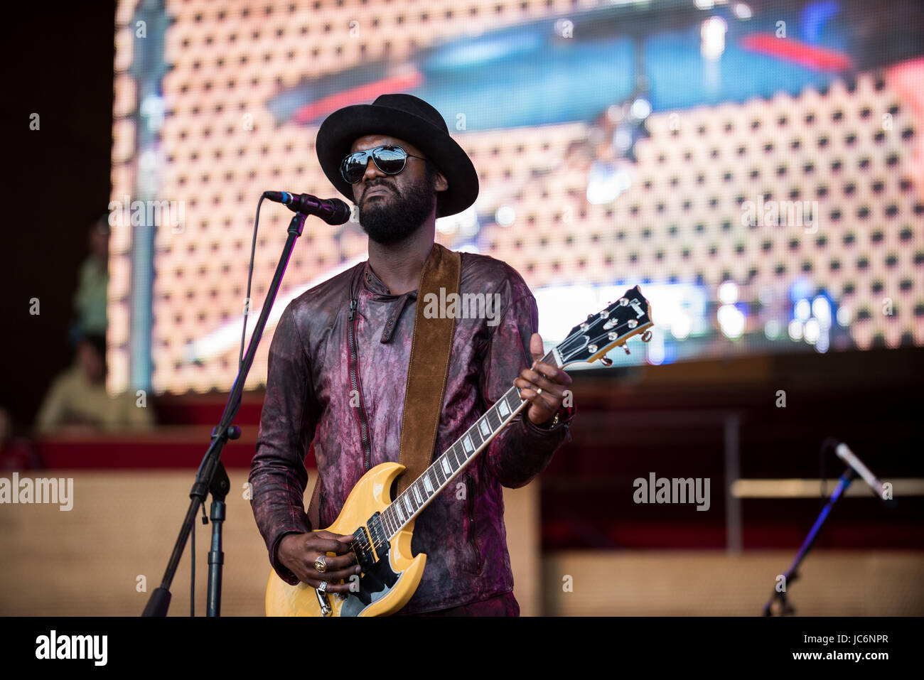 Gary Clark Jr. performs at the Chicago Blues Festival at Millennium Park on June 11, 2017 in Chicago, Illinois. Stock Photo