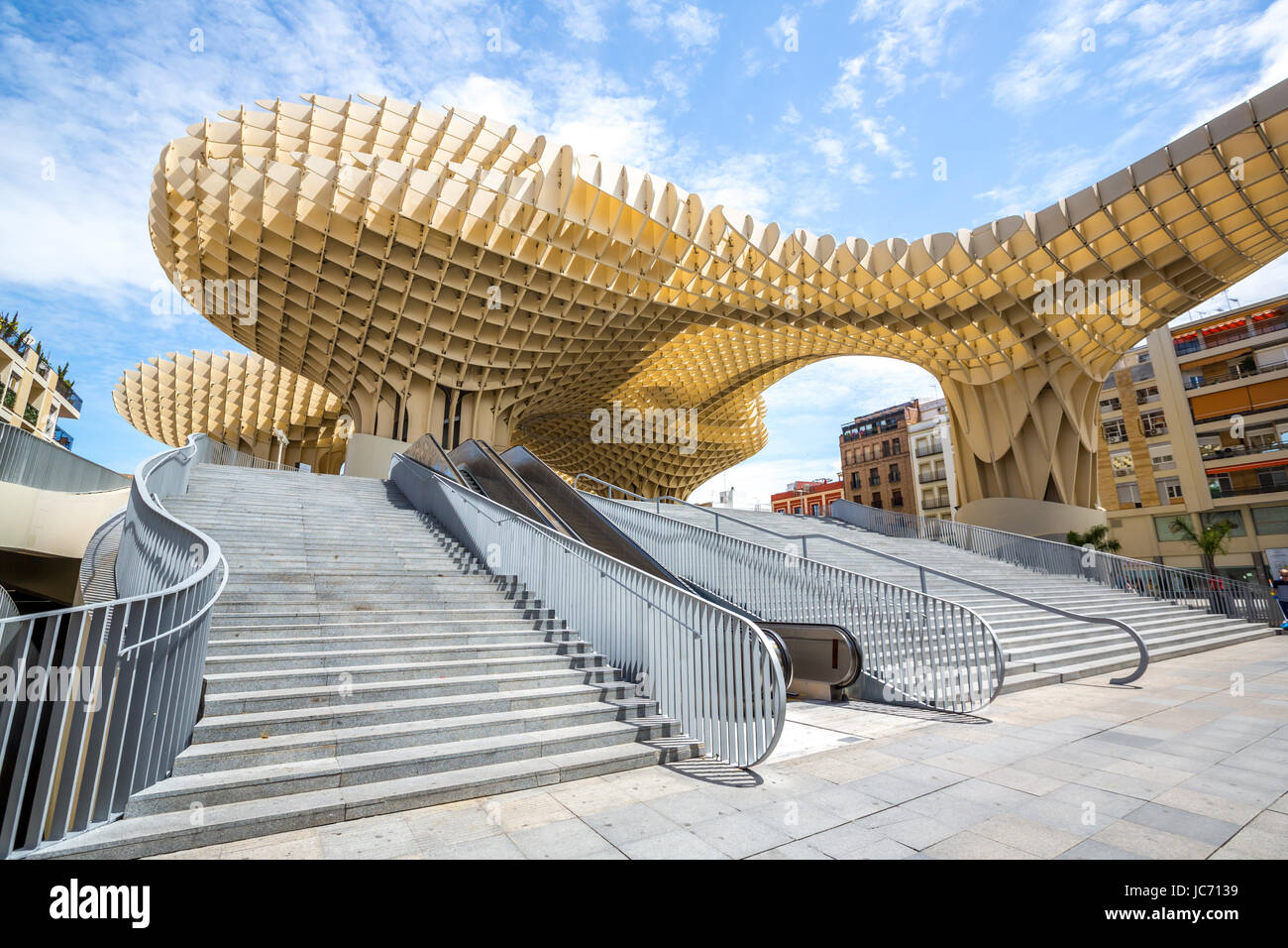 Seville, Spain, Jun 2014: Metropol Parasol is the modern architecture on  Plaza de la Encarnacion on Jun 5, 2014 in Seville, Spain. It was designed  by the German architect Jurgen Mayer-Hermann Stock