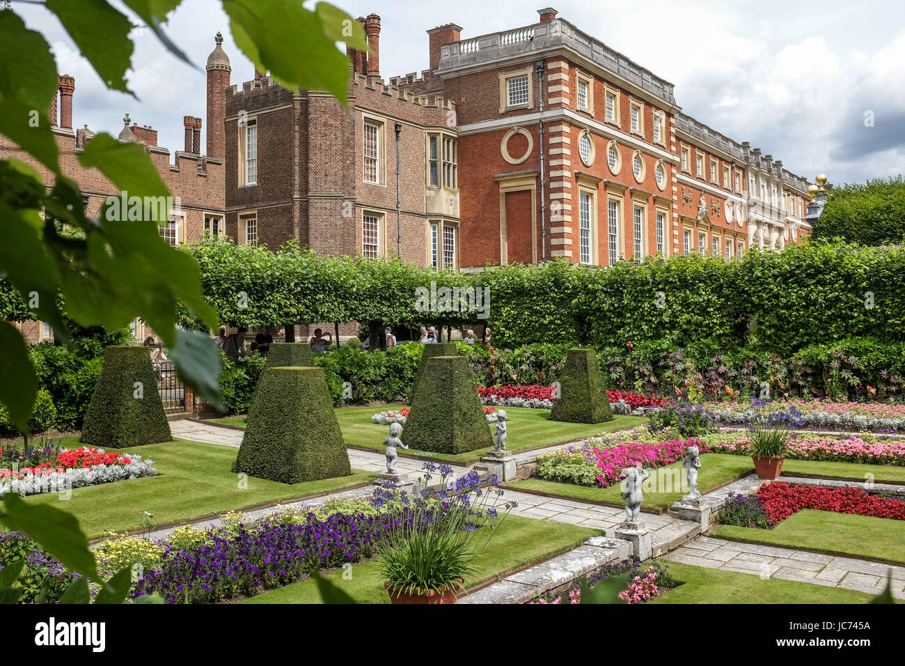 The Pond Gardens in full bloom in summer at Hampton Court Palace in