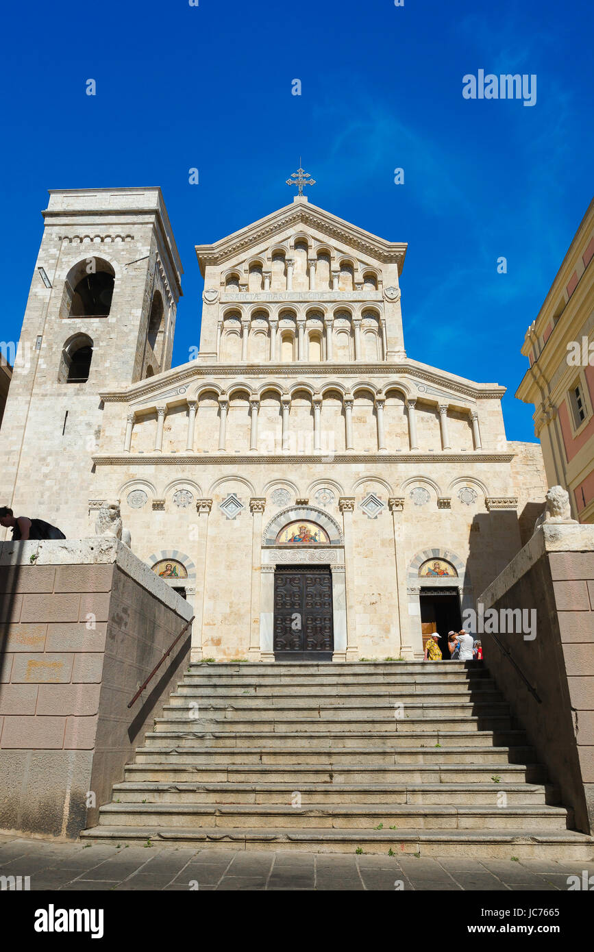 Cagliari cathedral, view of the front of the Duomo facing the Piazza Palazzo in the Castello quarter of Cagliari, Sardinia. Stock Photo