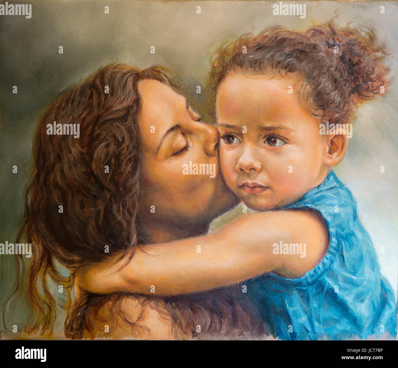 painting of a young woman kissing a girl Stock Photo