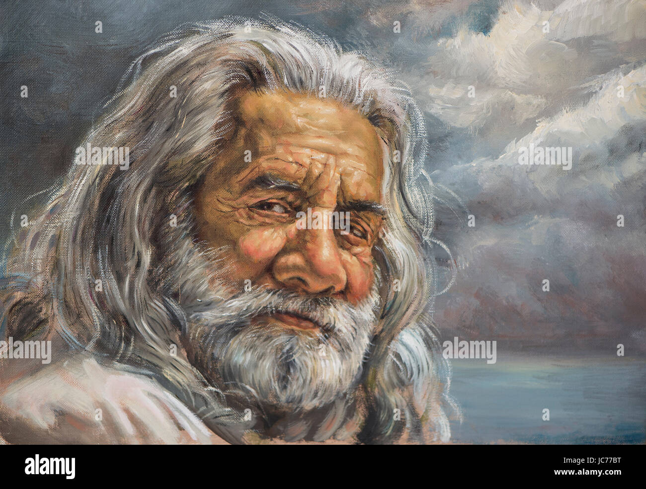 painting of a man with a white beard Stock Photo - Alamy