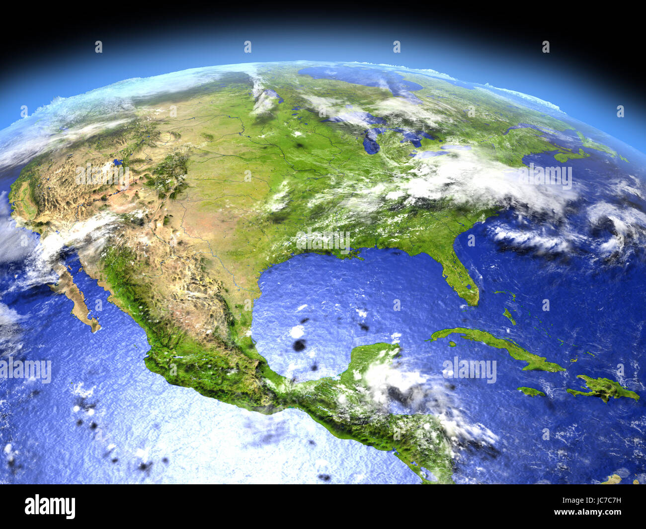 USA from Earth's orbit in space. 3D illustration with detailed planet ...