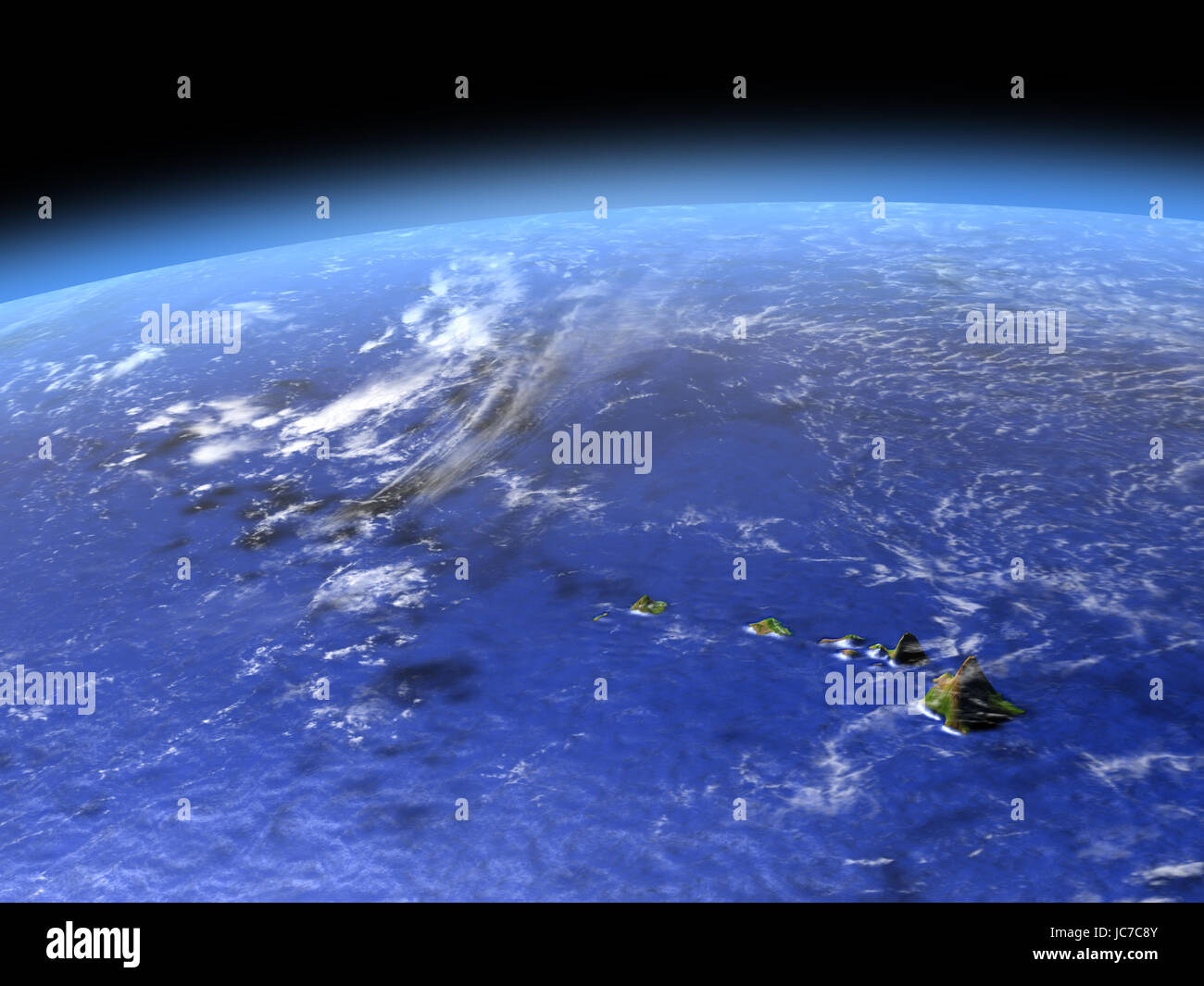 Hawaii from Earth's orbit in space. 3D illustration with detailed
