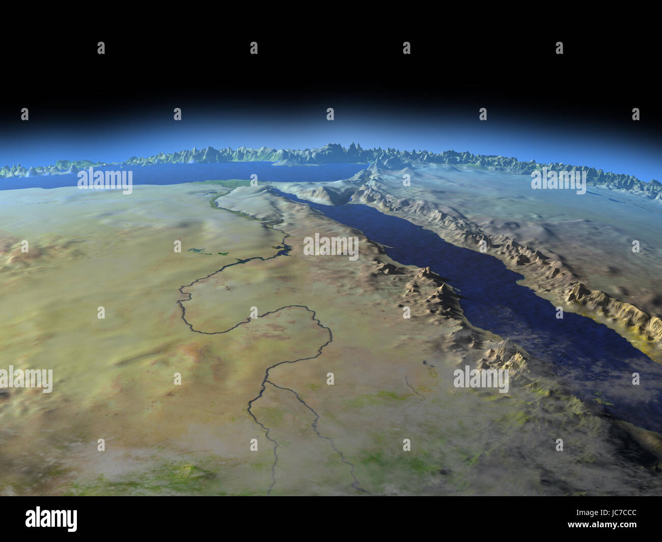 Egypt from Earth's orbit in space. 3D illustration with detailed planet surface. Elements of this image furnished by NASA. Stock Photo