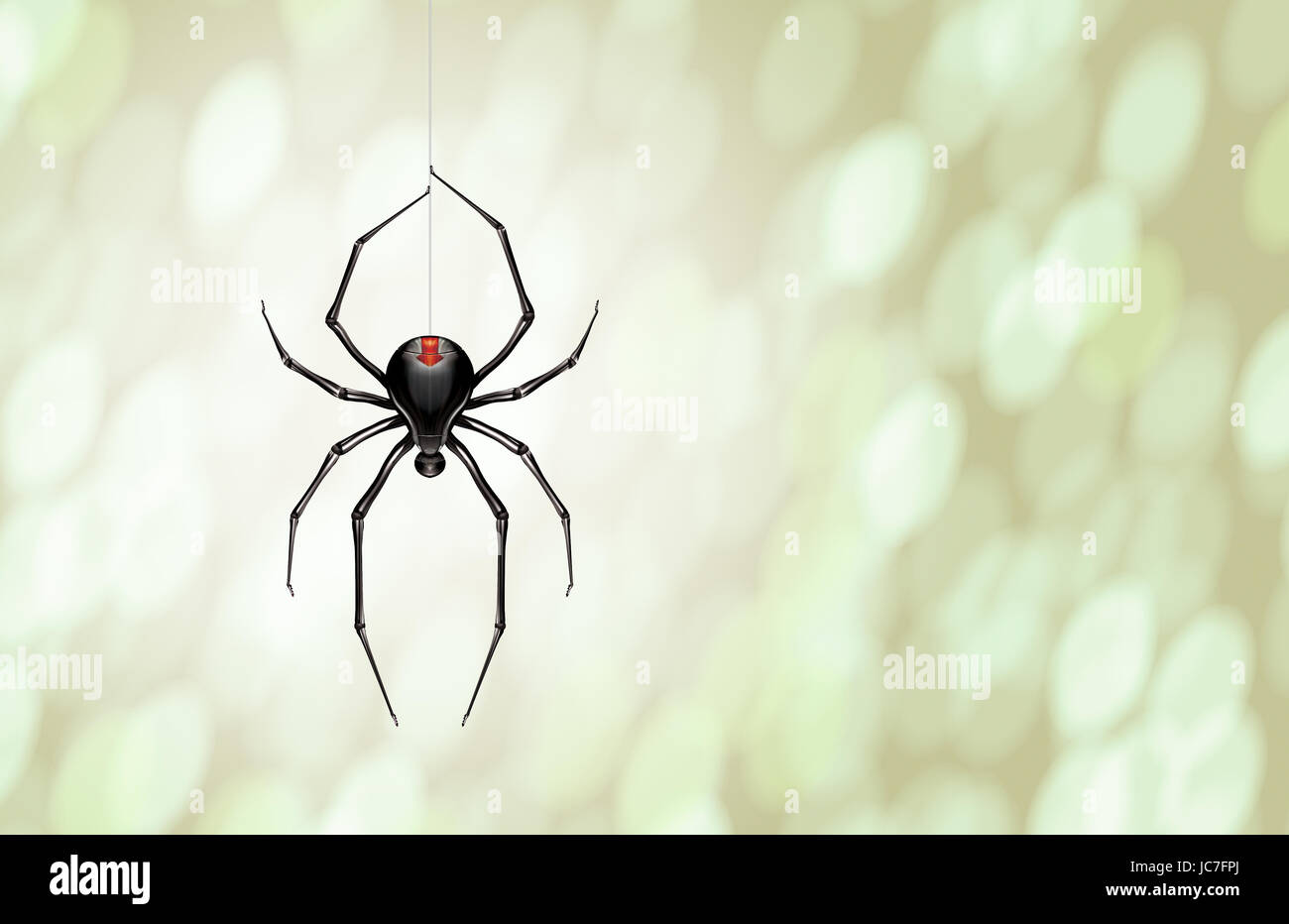 Black Widow Spider Hanging From A Single Web Line Stock Photo