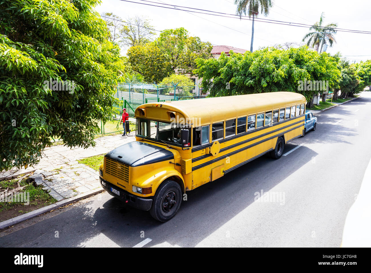 Cuban school bus, old American school bus, School bus Cuba, School bus Havana, transport, school, bus, buses, Cuban, Cuba, Havana Stock Photo