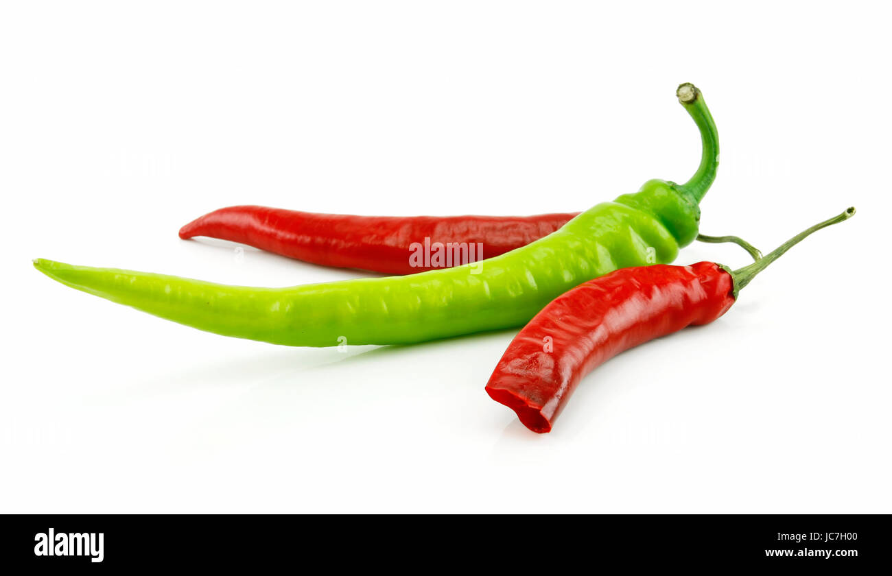 Green and Red Chili Peppers Isolated on White Background Stock Photo ...