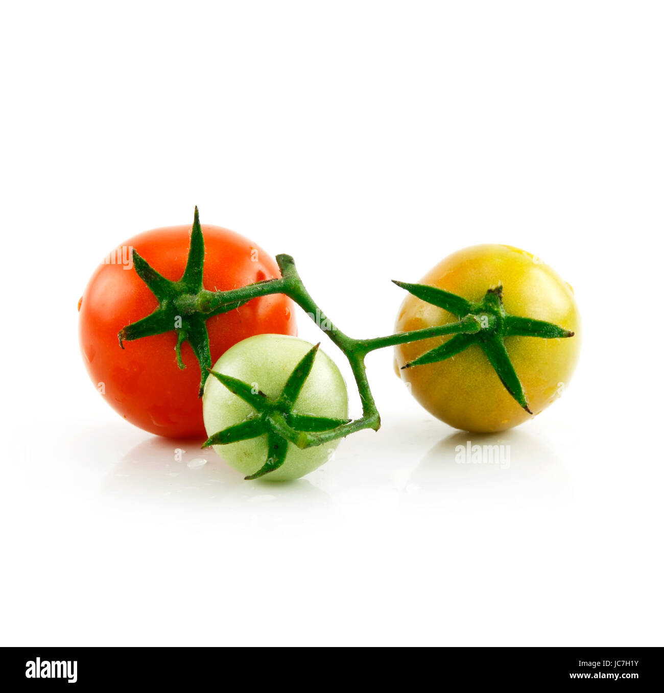 Ripe Wet Red and Green Tomatoes Isolated on White Background Stock ...
