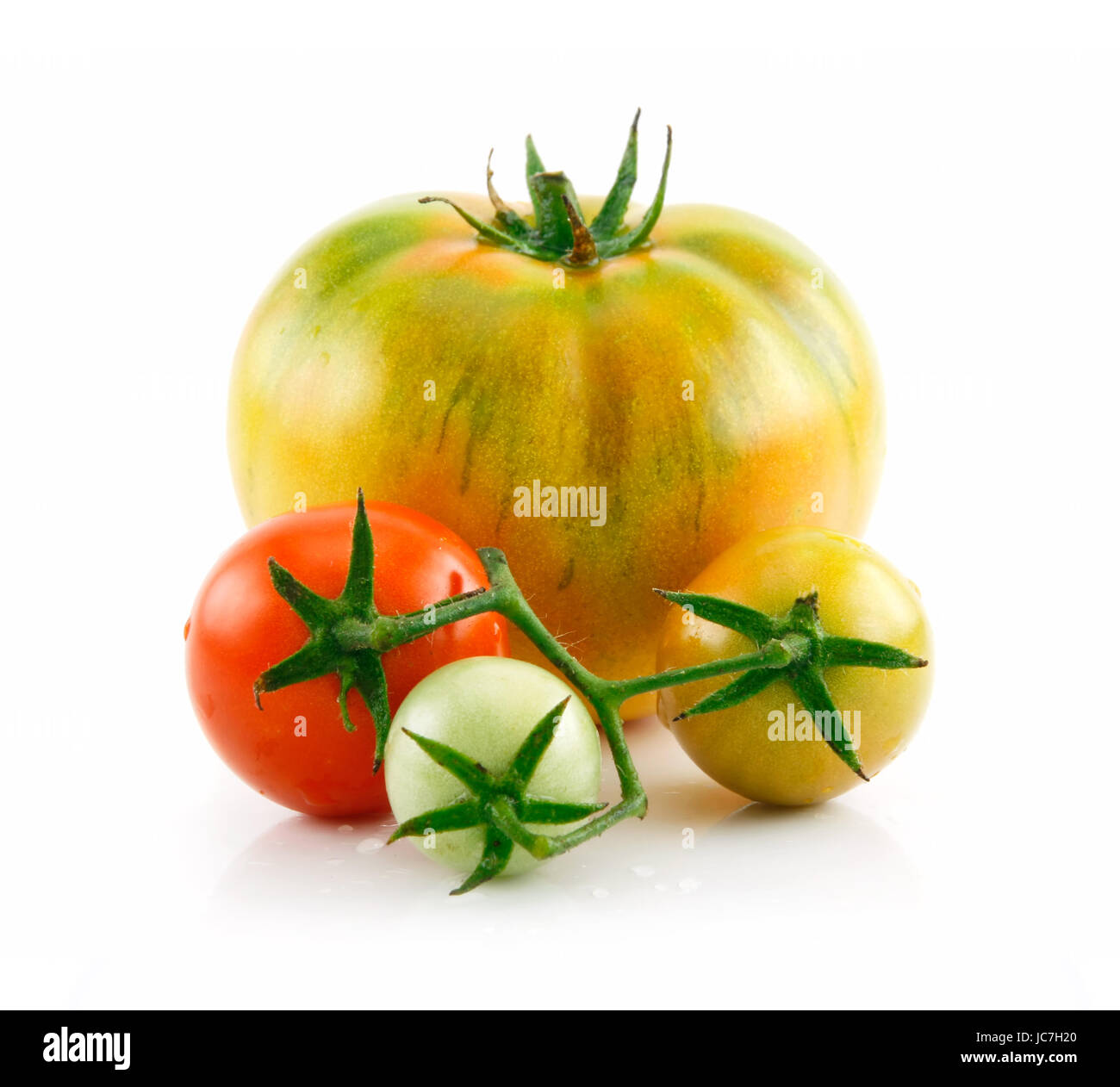 Ripe Wet Red and Green Tomatoes Isolated on White Background Stock ...