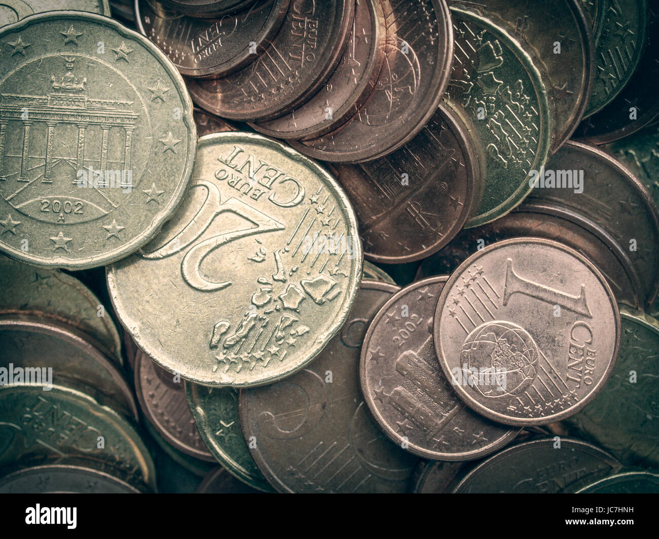 Vintage looking Range of Euro coins useful as a background Stock Photo