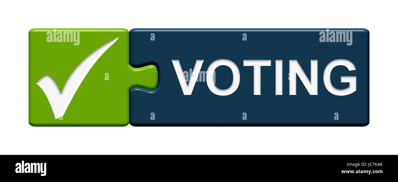 puzzle button green blue: voting Stock Photo