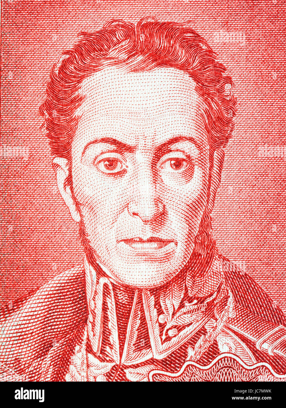 Simon Bolivar portrait from Bolivian money Stock Photo