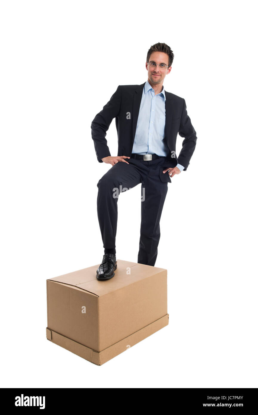 Geschäftsmann mit einer Box Stock Photo