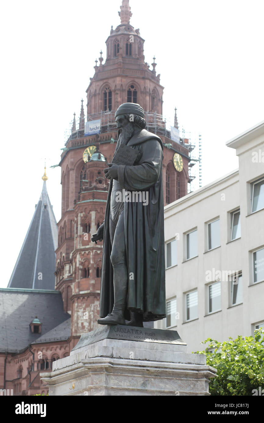 Statue of Johannes Gutenberg  on Gutenberg platz in Mainz, Germany . Stock Photo