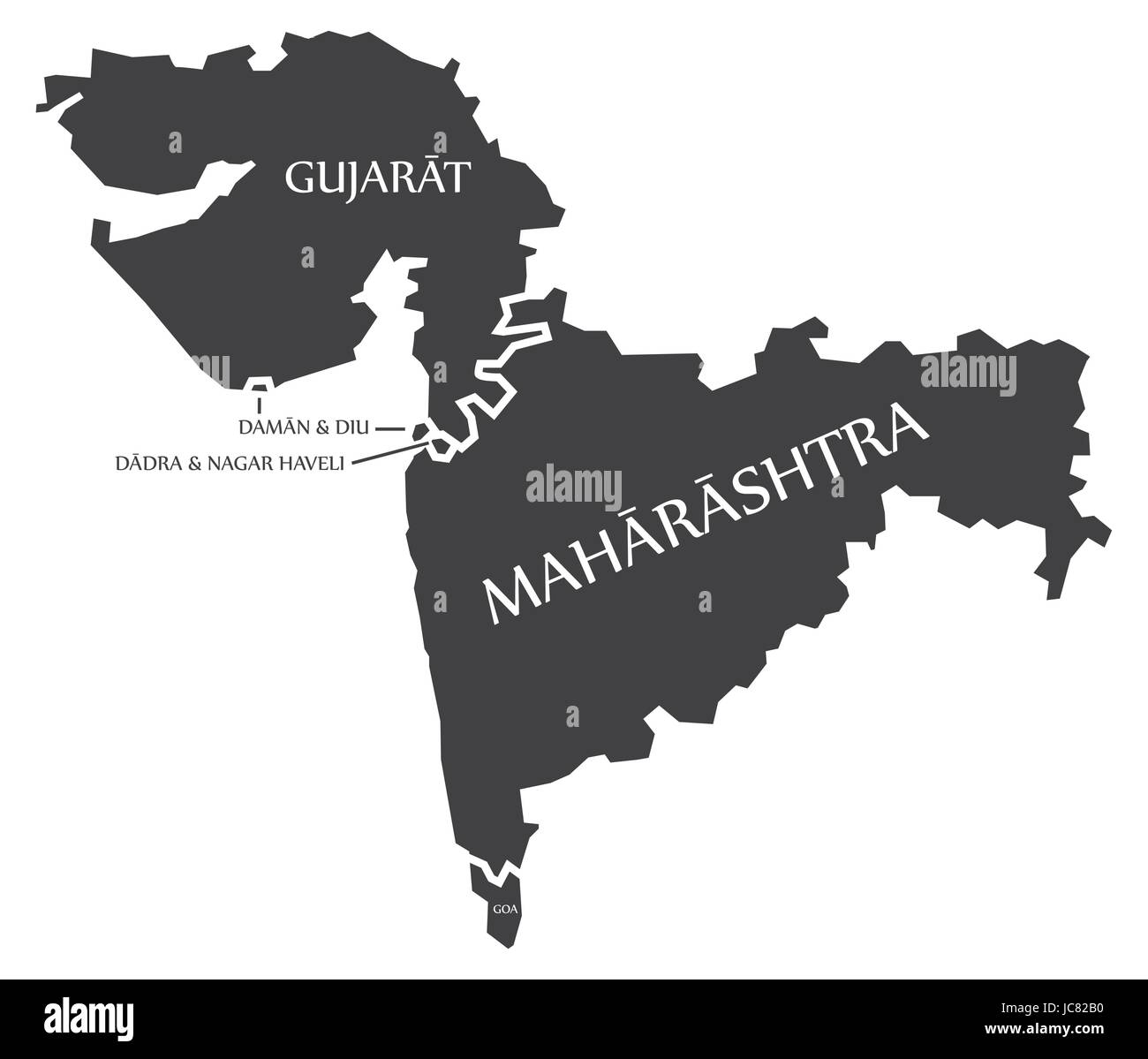 Maharashtra And Gujarat Map Gujarat - Daman And Diu - Dadra And Nagar Haveli - Maharashtra - Goa Map  Illustration Of Indian States Stock Vector Image & Art - Alamy
