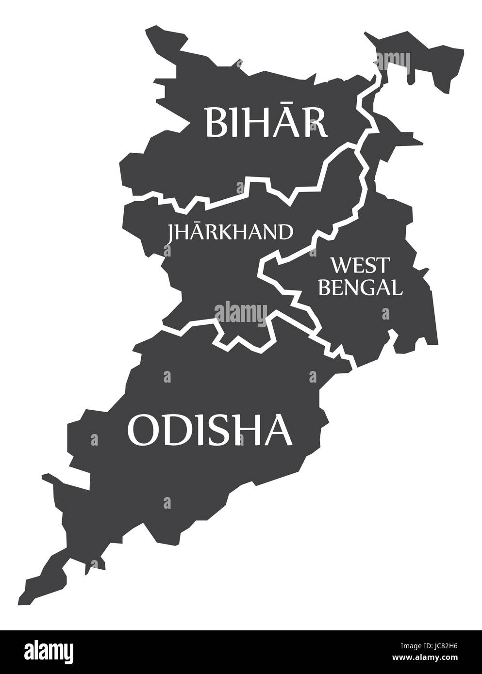 Bihar - Jharkhand - West Bengal - Odisha Map Illustration of Indian states Stock Vector