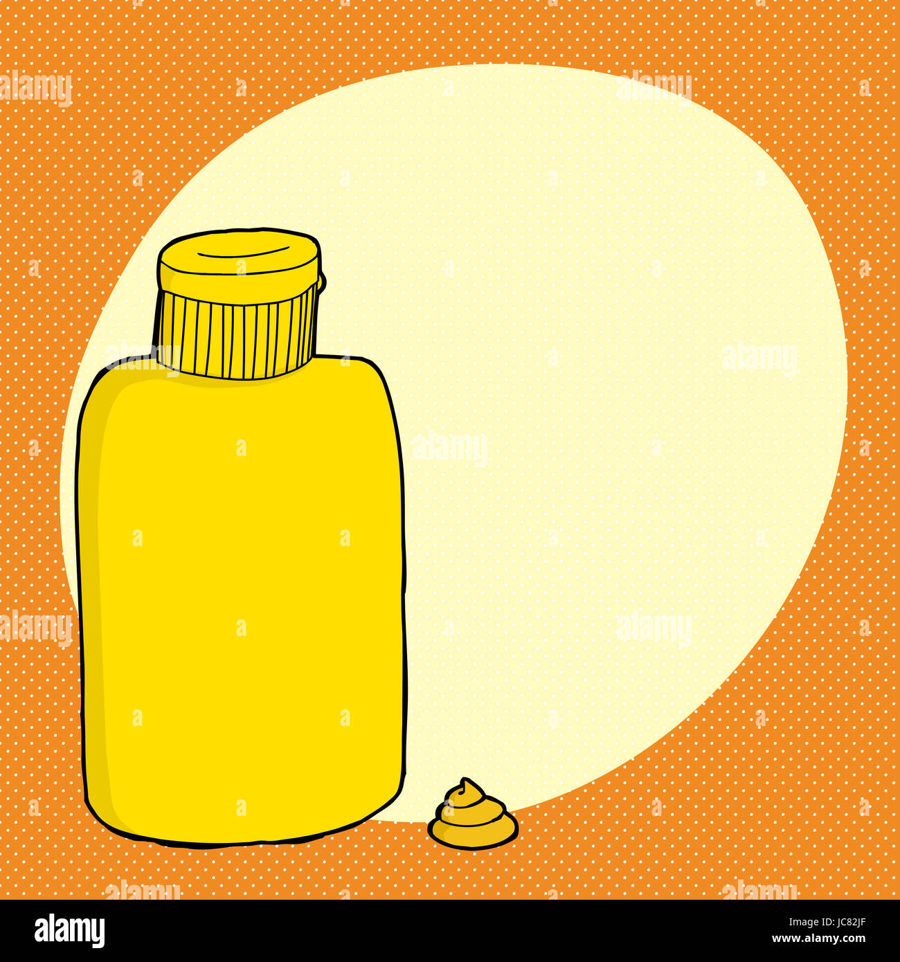 Single closed mustard container over orange halftone Stock Photo - Alamy