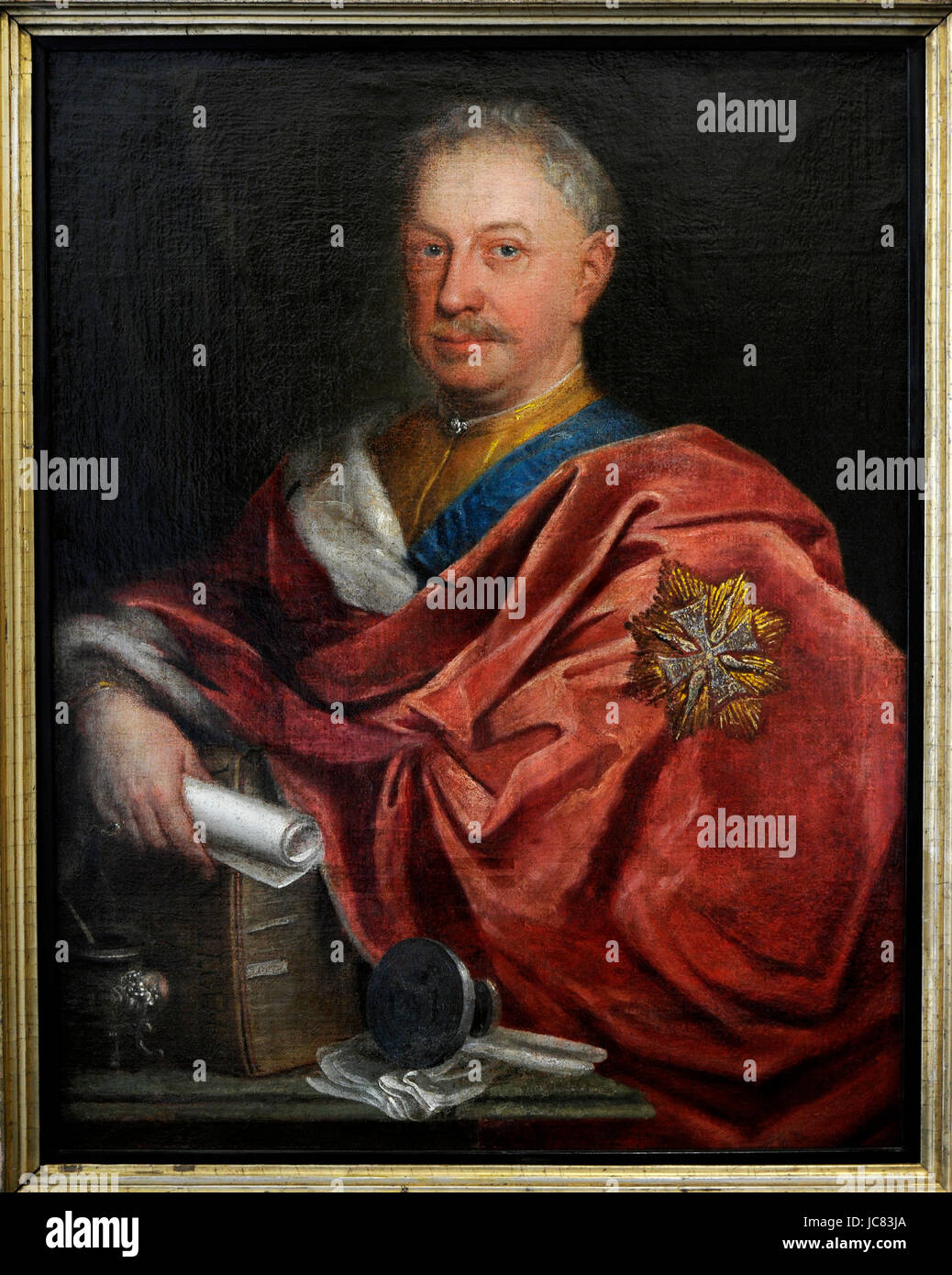 Jan Fryderyk Sapieha (1680-1751). Polish nobleman, Grand Recorder of Lithuania 1706-1716. The Castellan of Trakia and Gran Chancellor of Lithuania. Portrait. By painter Augustyn Mirys (1700-1790). Vilnius Picture Gallery. Lithuania. Stock Photo
