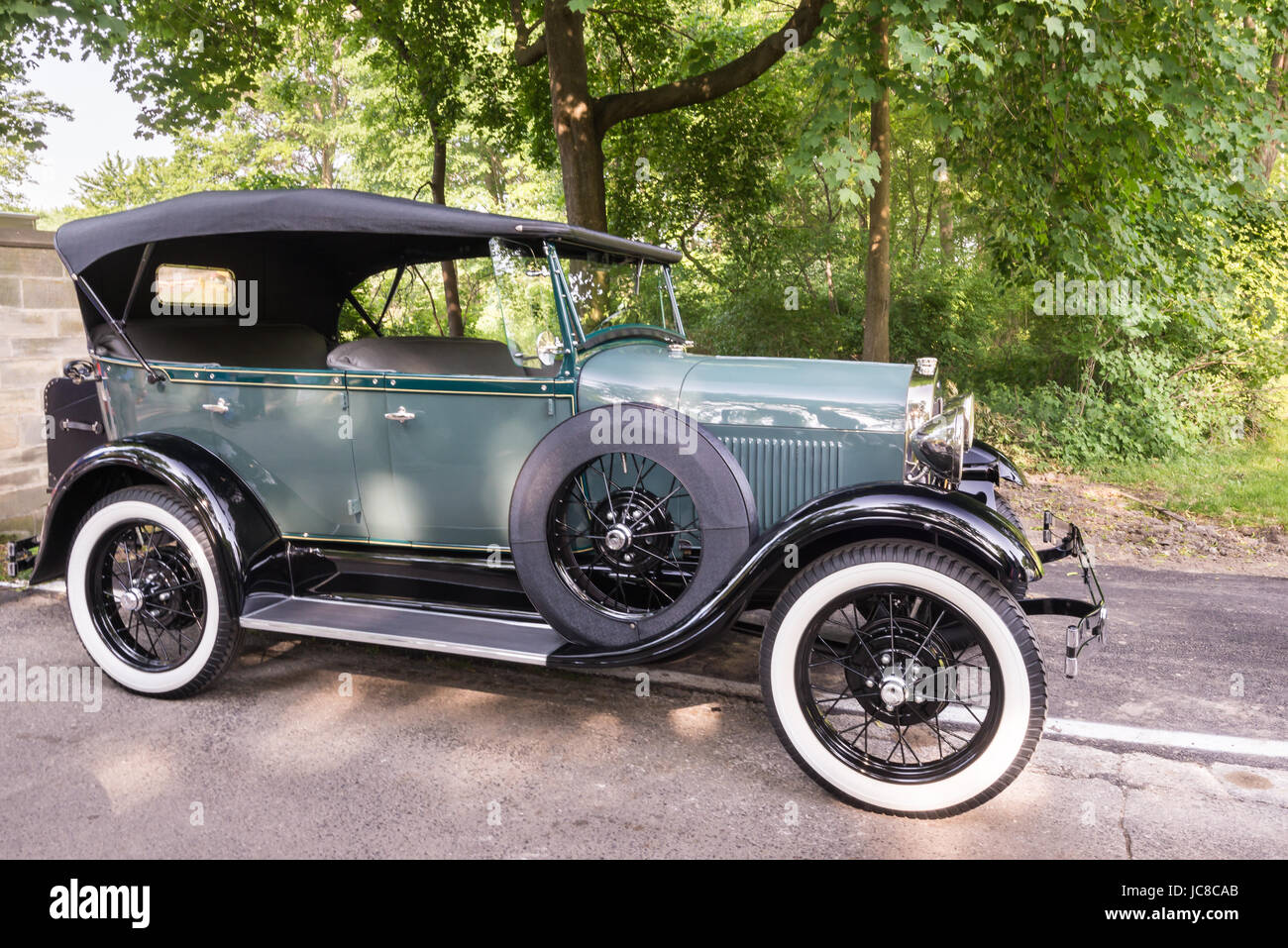 GROSSE POINTE SHORES, MI/USA - JUNE 13, 2017: A 1929 Ford Model A car at the EyesOn Design car show, held at the Edsel and Eleanor Ford House, Stock Photo