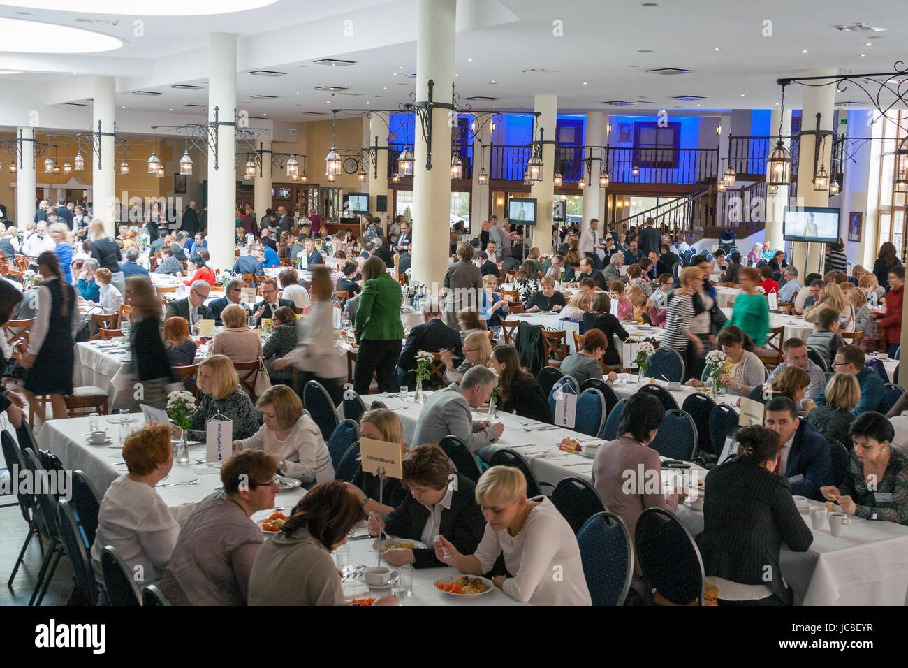 RAWA MAZOWIECKA, POLAND - MARCH 07, 2015: Participants have a lunch during International Congress European Educational Program organized by Polpharma  Stock Photo