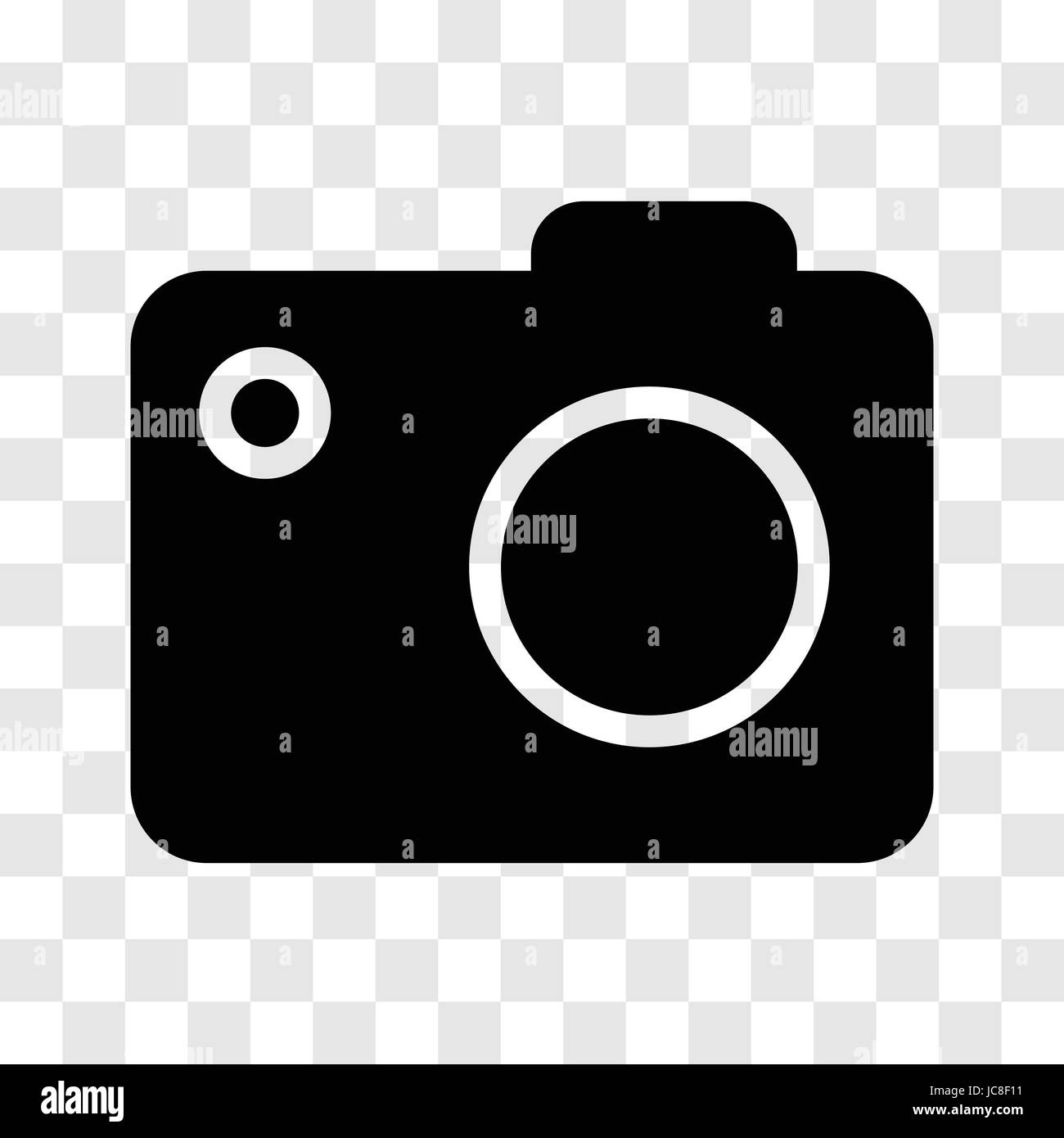 Camera icon, iconic symbol on transparency grid.  Vector Iconic Design. Stock Vector