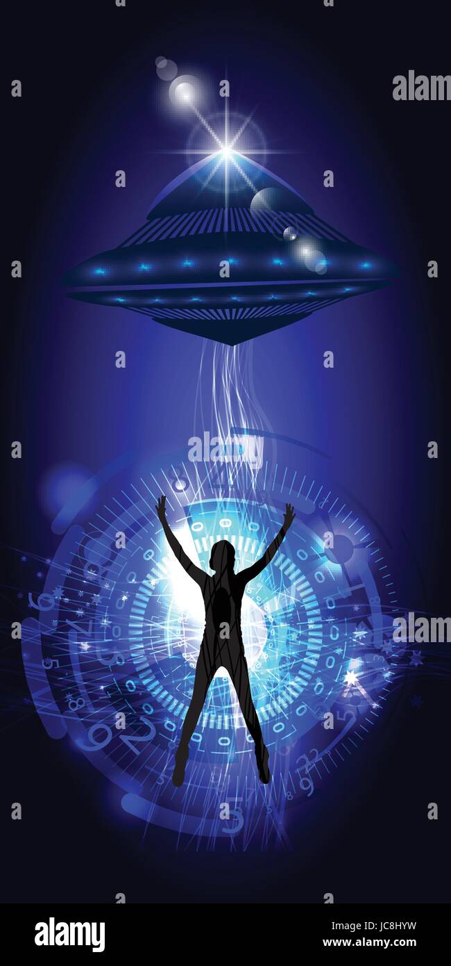 The kidnapping of a person by UFO. Vector illustration for your design Stock Vector