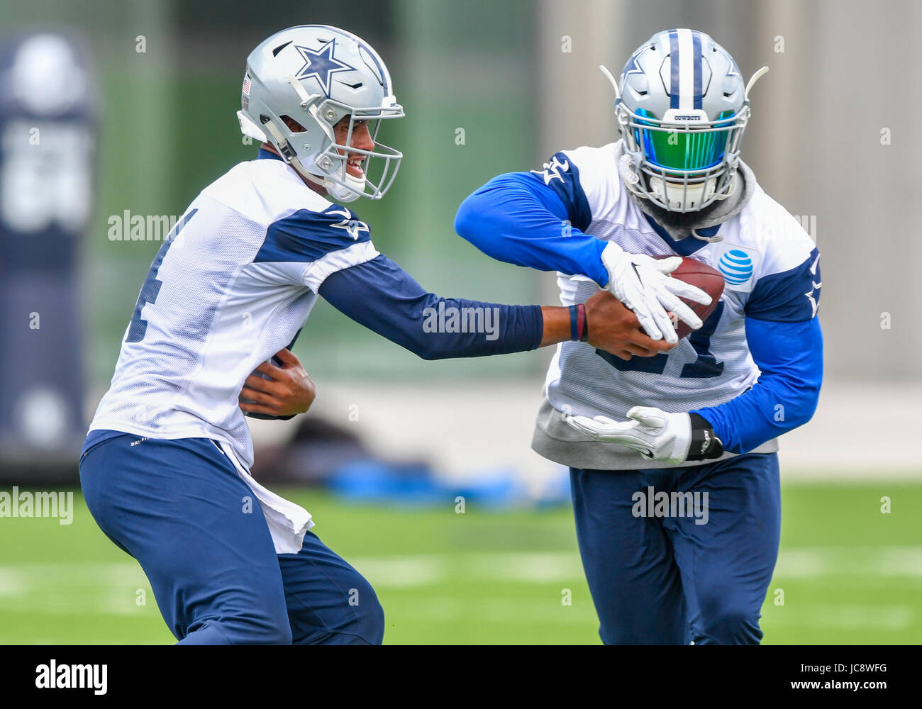 June 14, 2017: Dallas Cowboys quarterback Dak Prescott #4 hands the ...