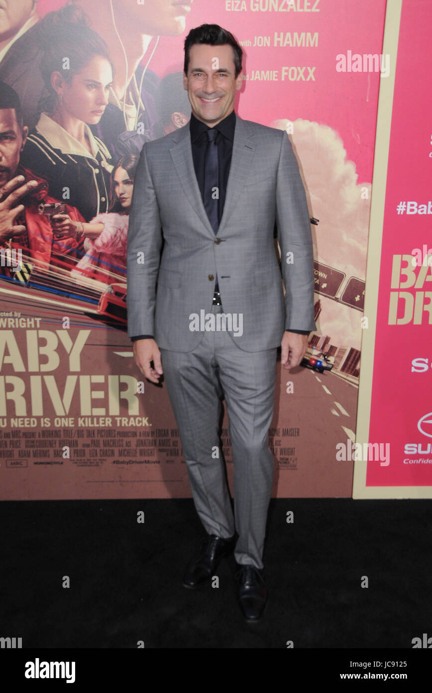 Los Angeles, CA, USA. 14th June, 2017. 14 June 2017 - Los Angeles, California - Jon Hamm. Los Angeles Premiere of ''Baby Driver'' held at the Ace Hotel Downtown in Los Angeles. Photo Credit: Birdie Thompson/AdMedia Credit: Birdie Thompson/AdMedia/ZUMA Wire/Alamy Live News Stock Photo