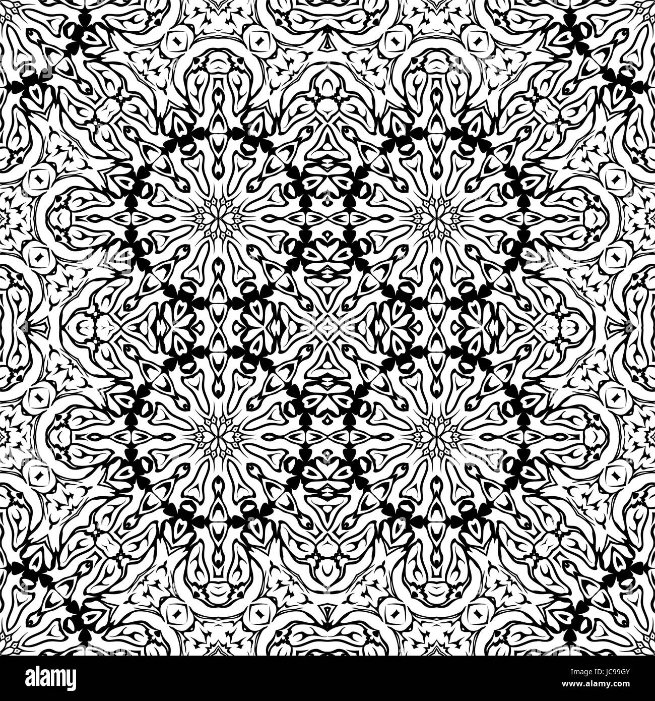 Abstract Seamless Pattern, Black Contours Isolated on White Background ...